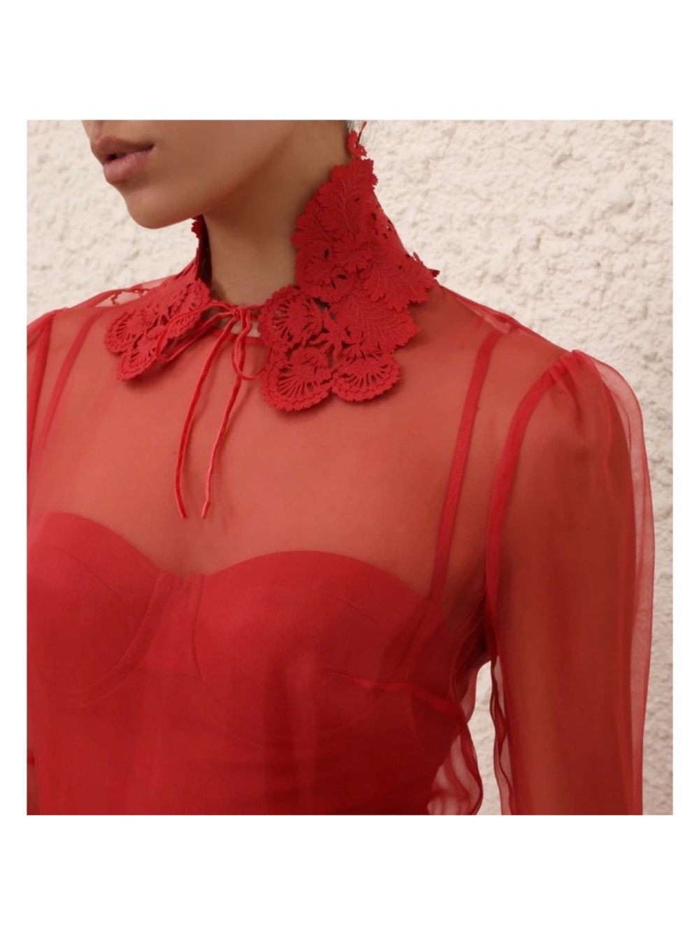 Zimmermann Red Sheer Long-Sleeve Fit-and-Flare Dress - Picture 5 of 7